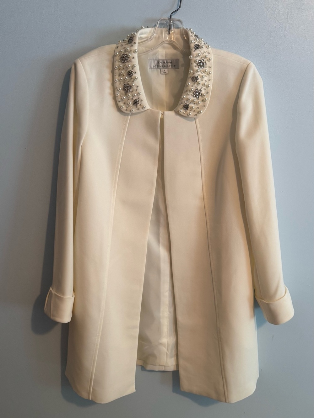 Gorgeous!  Tahari Cream Embellished Collar Coat